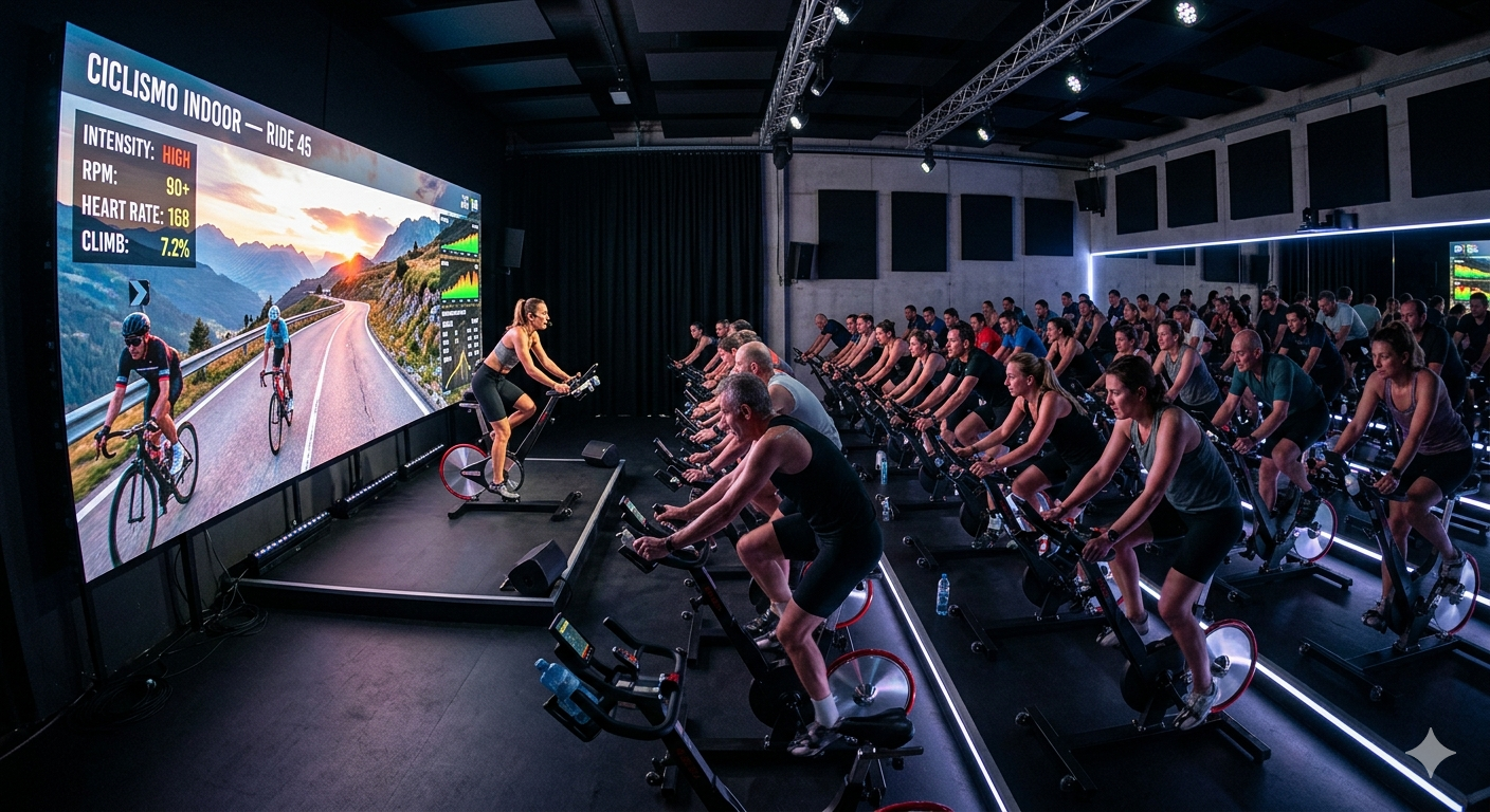 Sala de ciclismo indoor con LED